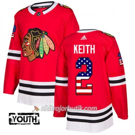 Barn Ishockey Chicago Blackhawks Tröja Duncan Keith 2 Adidas 2017-2018 Röd USA Flag Fashion Authentic